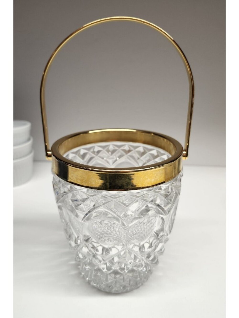 Crystal & Brass Ice Bucket Hoka West Germany Vintage Gold